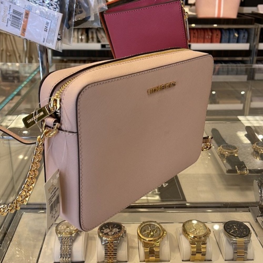 Michael Kors Jet Set Item Large East West Zip Crossbody Leather Powder Blush - Picture 12 of 16